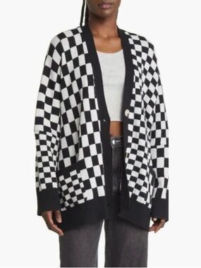 Dressed in Lala Black & White Love You Checkerboard Cardigan Sweater - Size S/M